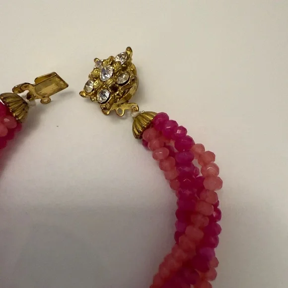 Hand Crafted Gold and Pink Bracelet with Green Detail - Picture 3 of 10
